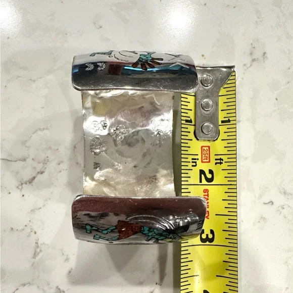 HMIJ Sterling Silver Native American Navajo Bracelet Turquoise,Coral Handcrafted - Picture 9 of 10